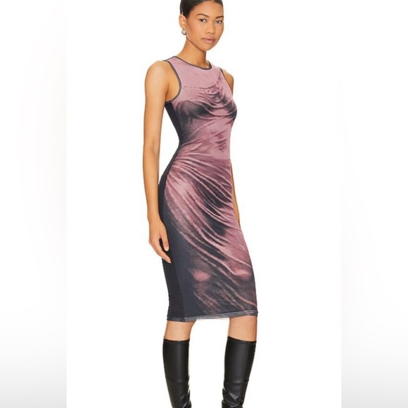 Superdown Ada Black Pink Body Printed Mesh Midi Dress - Picture 2 of 6